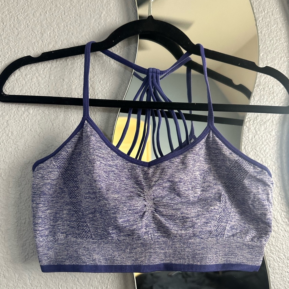 Xersion Heathered Purple Strappy Sports Bra